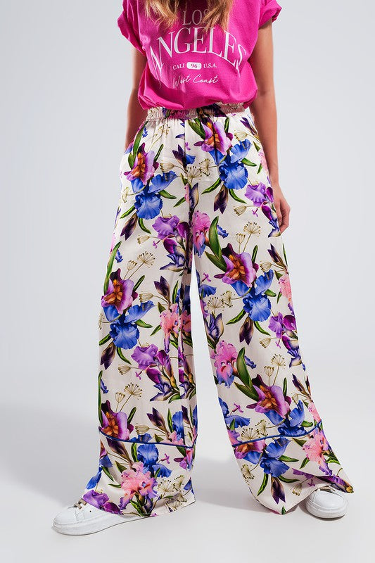 Floral silk pants